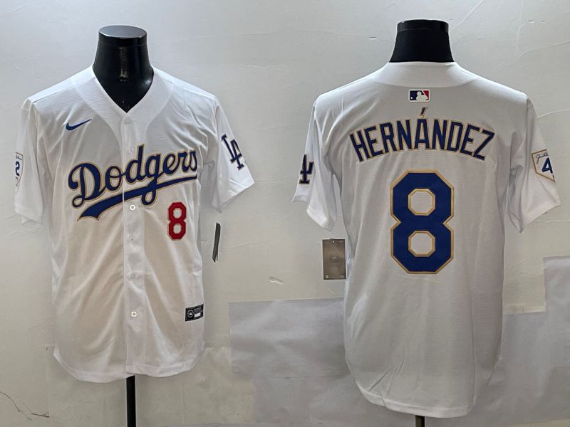 Men Los Angeles Dodgers 8 Hernandez White Gold Game 2025 Nike MLB Jersey style 313